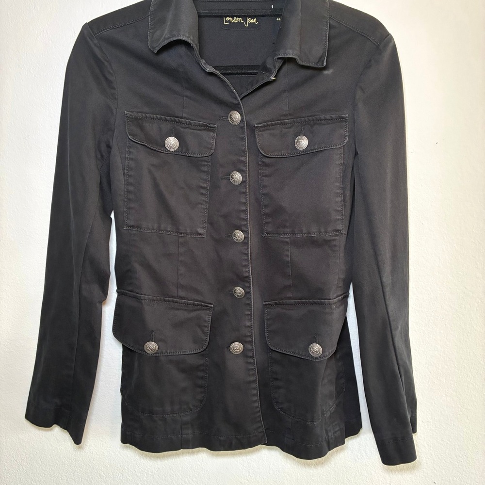 Transitional Black Chore Jacket Utility Military Field Pockets Academia Size 4